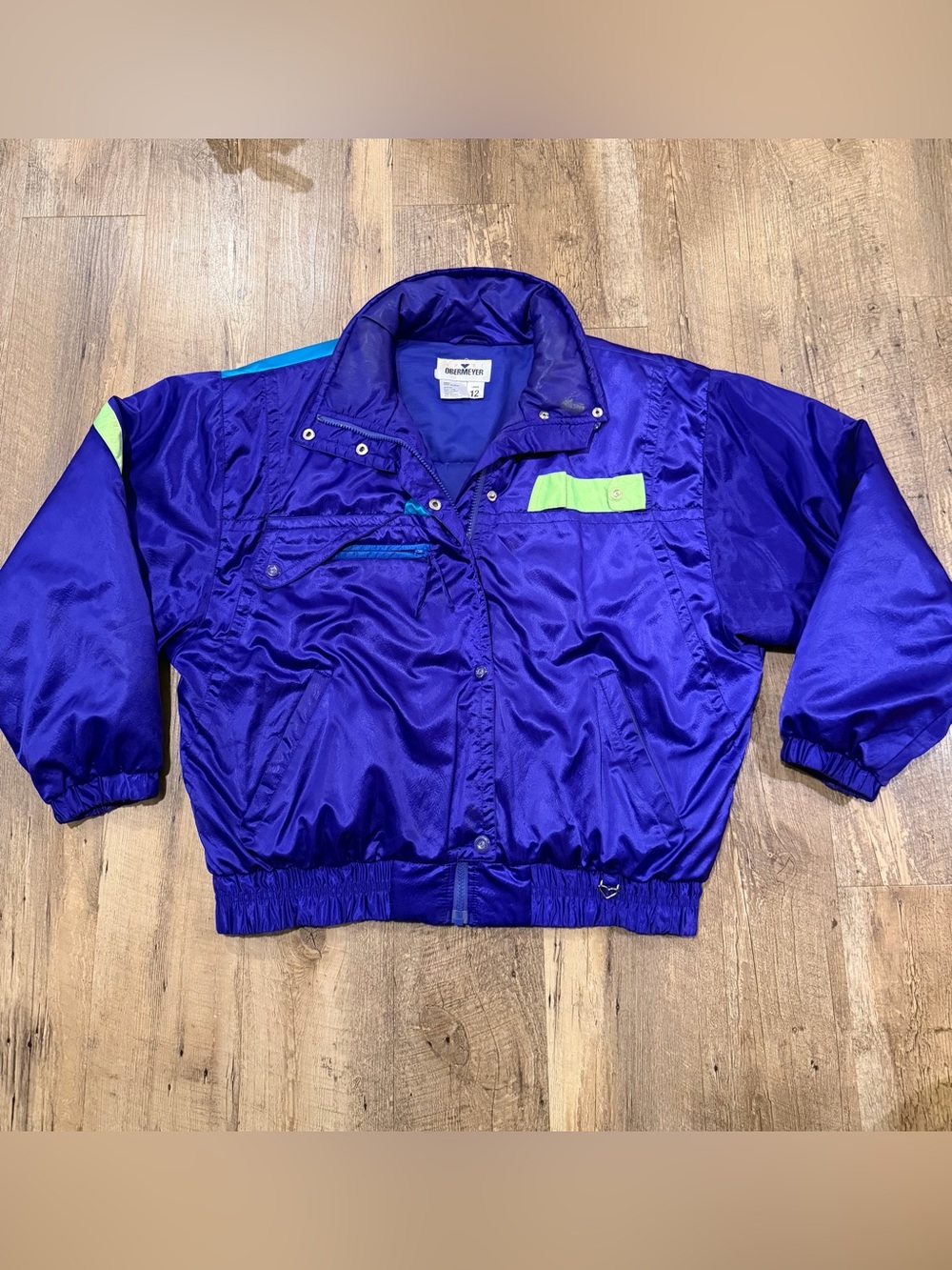 Vintage Obermeyer Ski Jacket Purple Puffer with Lime and Teal Accents ladies 12